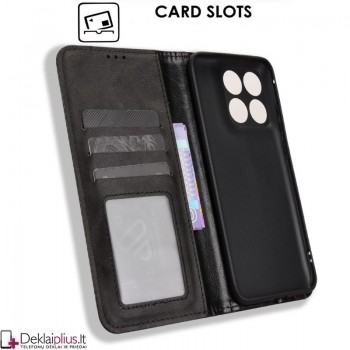 Dirbtinės odos atverčiamas dėklas su skyreliais - juodas (Motorola Edge 70 Fusion)